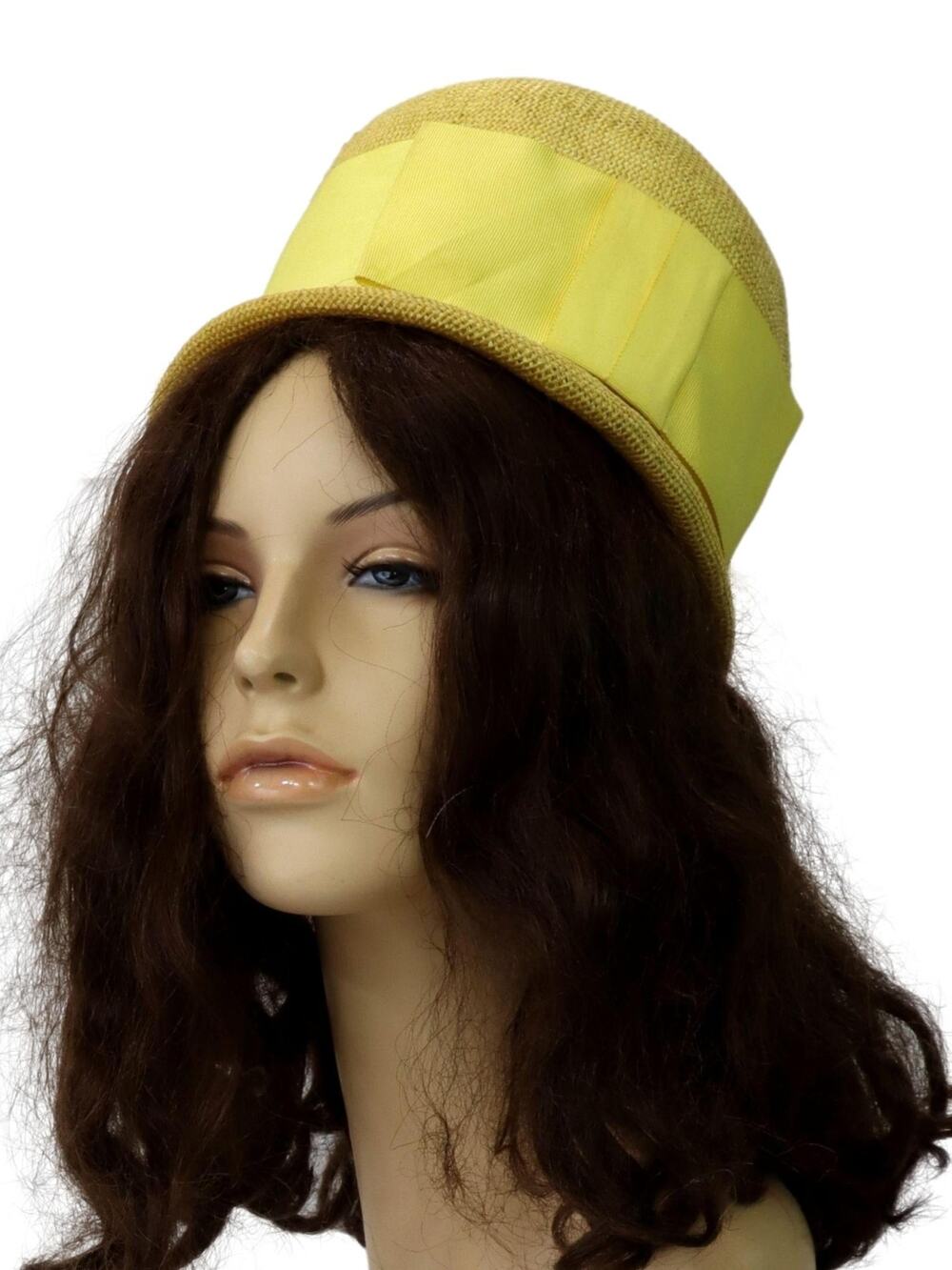Vintage 1960s Sunny Yellow Pillbox Hat Wide Ribbon Bow Women's Size 7